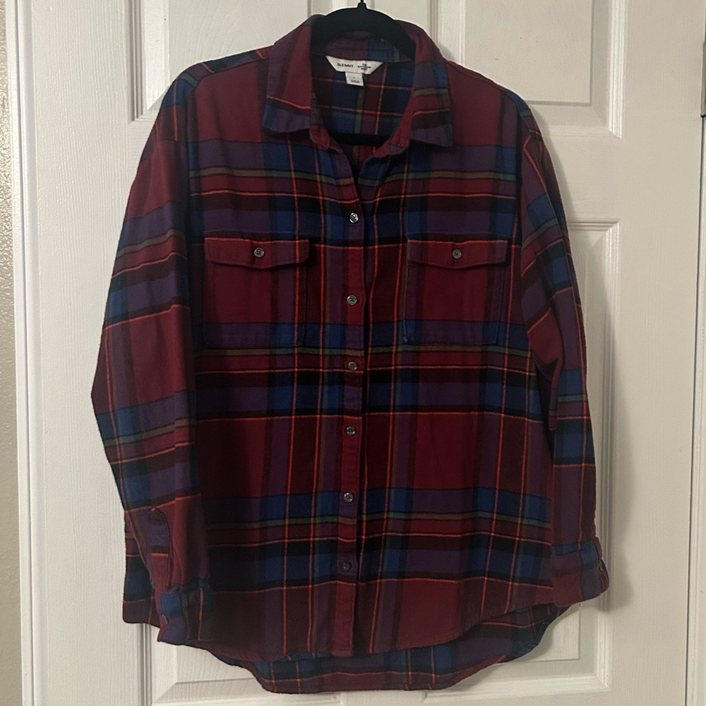 Old Navy Red Plaid Long Sleeve Button Down Boyfriend Shirt